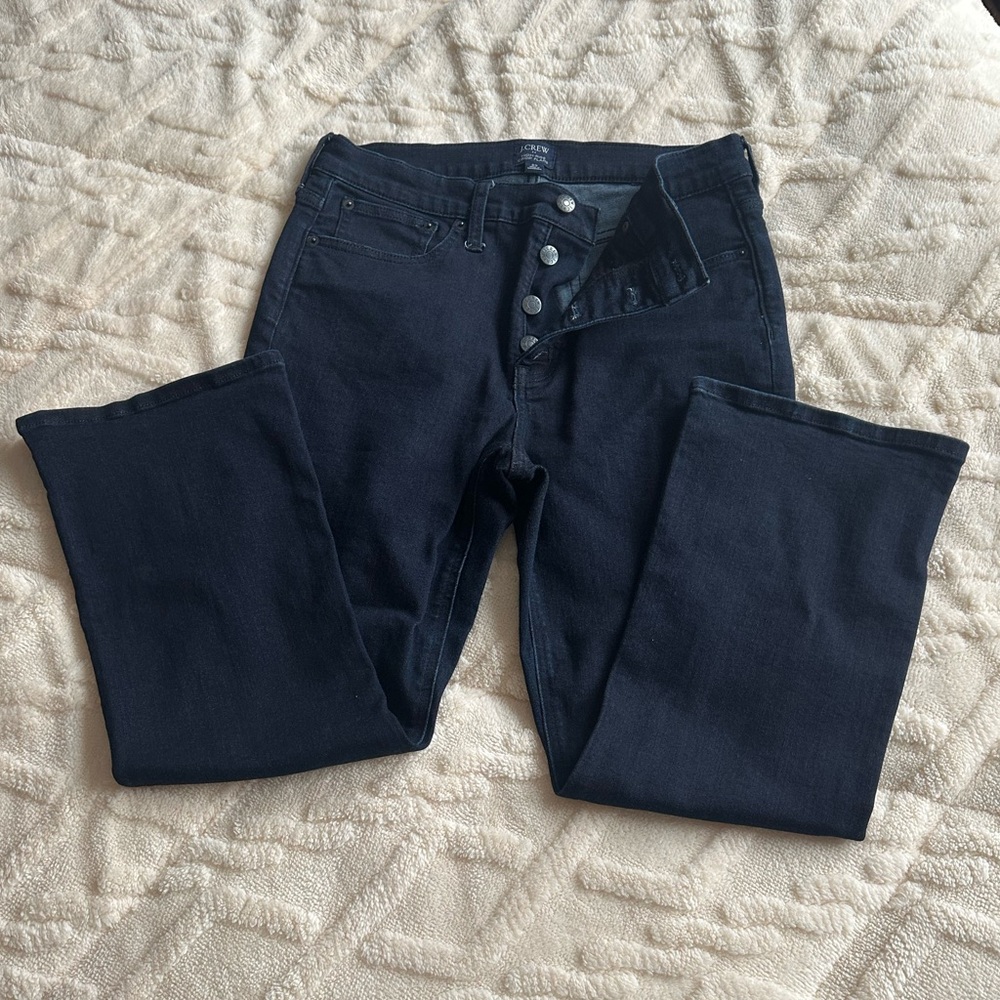 J. Crew High-Rise Crop Flare Jeans in Deep Blue